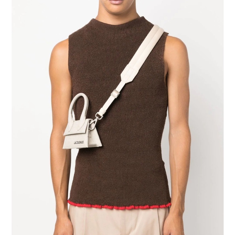 Jacquemus Le Chiquito Woven Canvas Top Handle Mini Crossbody Bag Light Greige